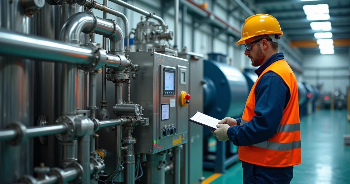 Técnico realizando flushing em tubulação industrial com óleo hidráulico