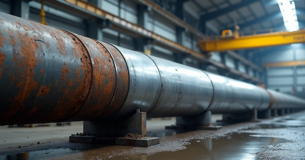 Comparação de tubulação industrial com e sem decapagem química