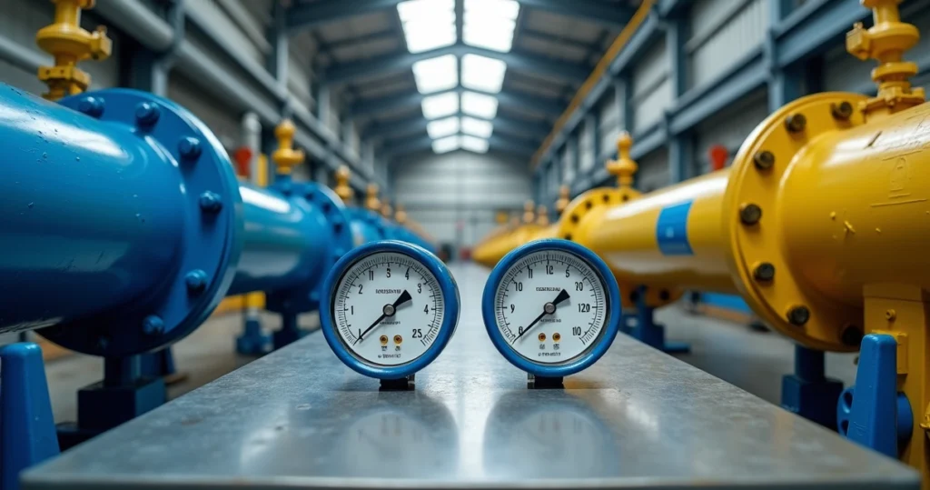 Manômetros comparando teste hidrostático e ensaio pneumático em tubulações industriais