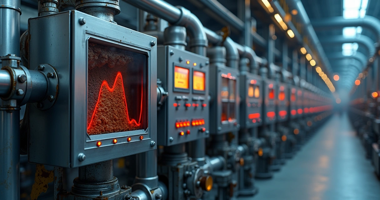 Luz de alerta vermelha acesa em filtro industrial metálico