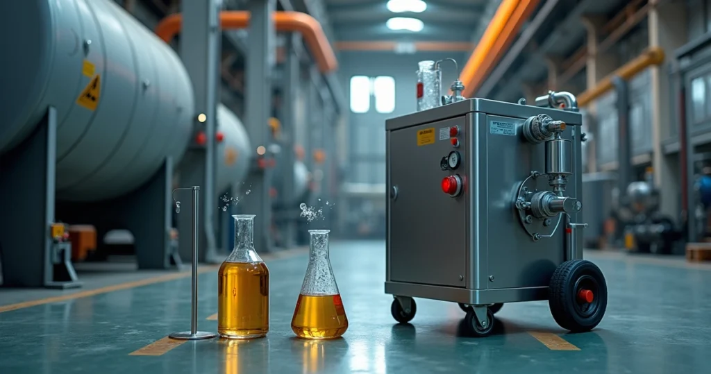 Desidratadora a vácuo alugado em operação na área de óleo de uma planta industrial