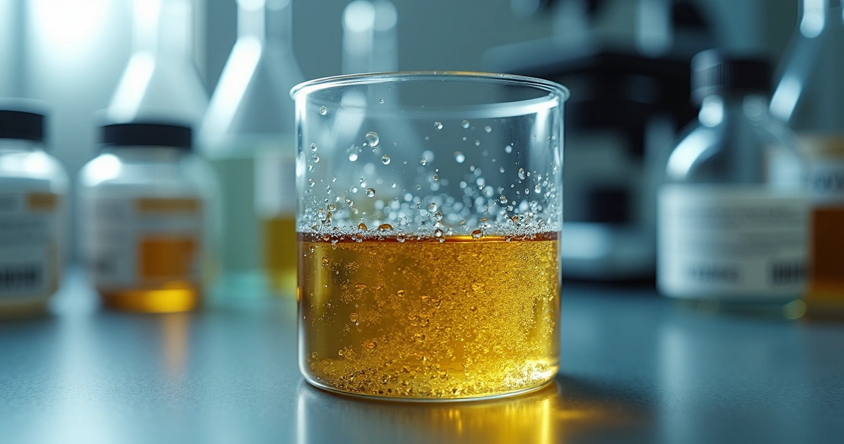 Visualização microscópica mostrando óleo emulsificado com gotas de água dispersas