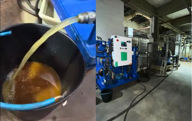 Centrífuga industrial separando água e óleo em planta de energia