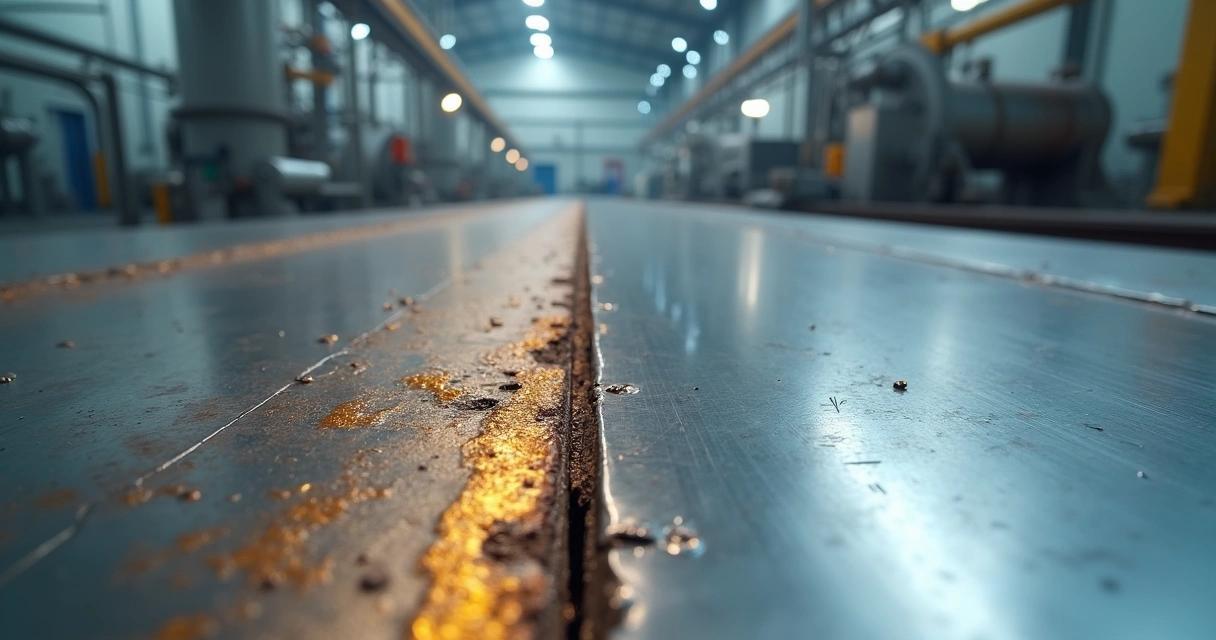 Chapa de inox soldada dividida entre superfície corroída e aço passivado limpo