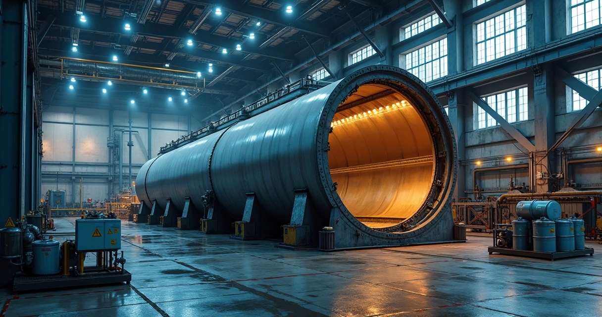 Tanque industrial em processo de descontaminação química para descomissionamento seguro