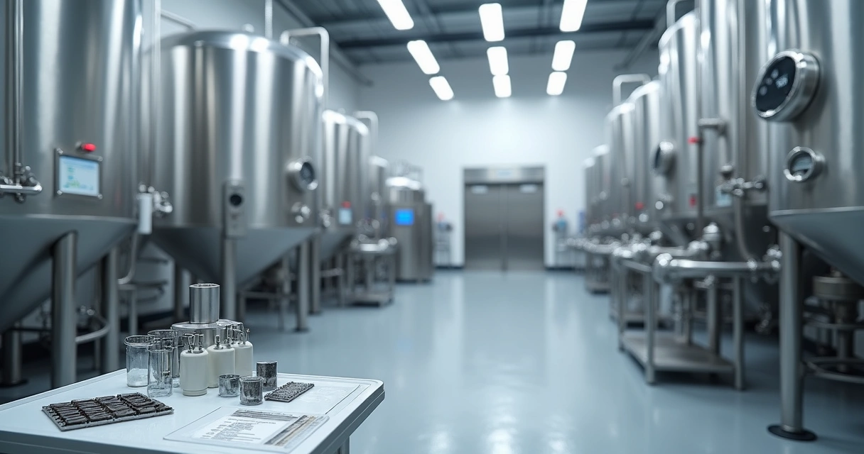 CIP sanitário de tanques inox alimentícios em área limpa e iluminada