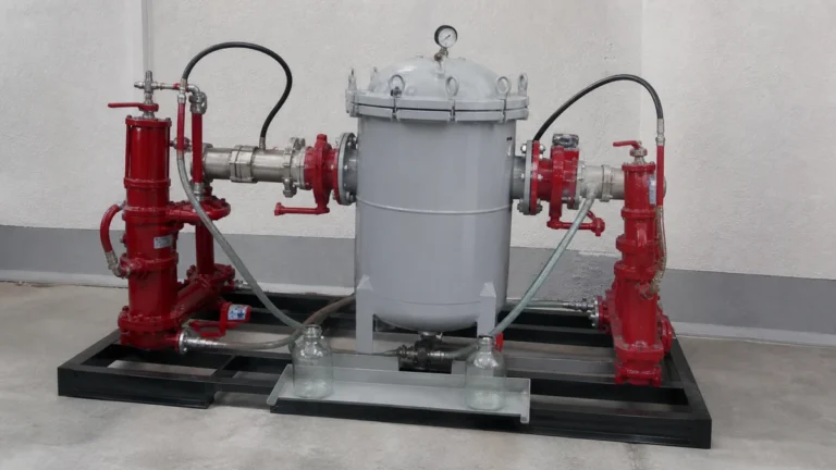 Dois pontos de amostragem instalados antes e depois do filtro de flushing
