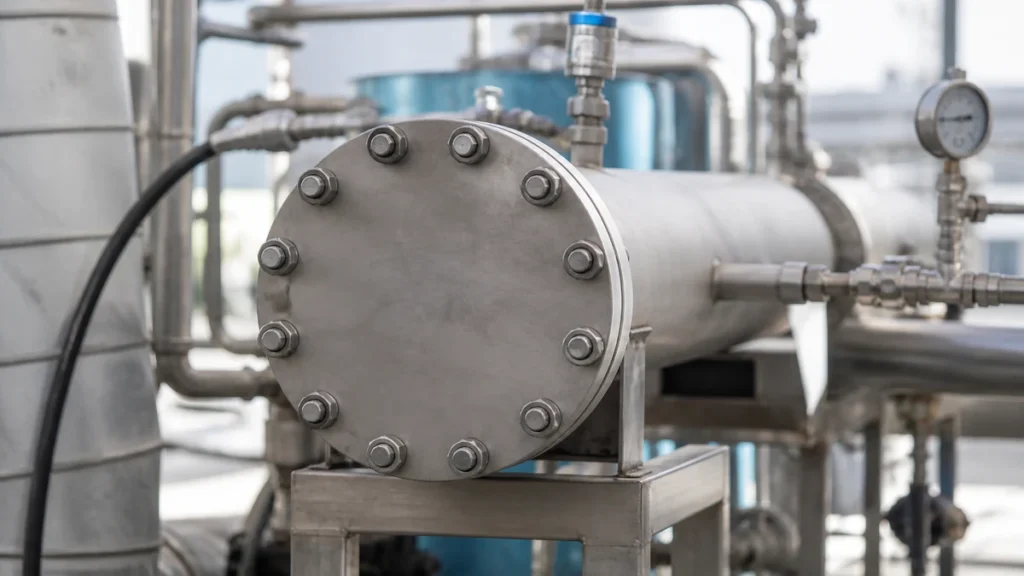 Flange cego e tampão temporário montados em linha para teste hidrostático