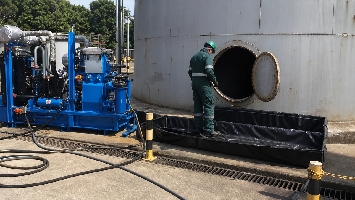 Hidrojateamento em tanques industriais como escolher acesso, alcance e contenção em ambiente industrial com representação técnica segura e realista