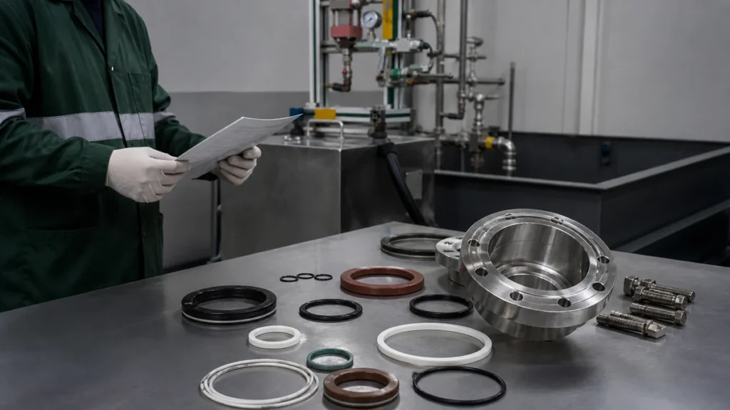 Inspeção de juntas e vedações antes de limpeza química industrial