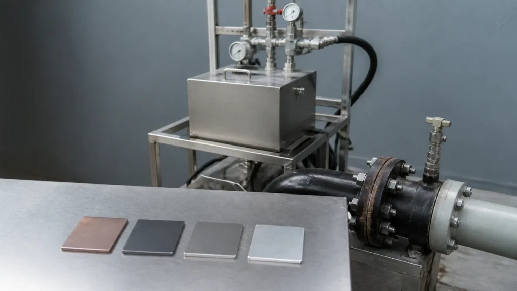 Amostras de materiais diferentes avaliadas antes de limpeza química de tubulação