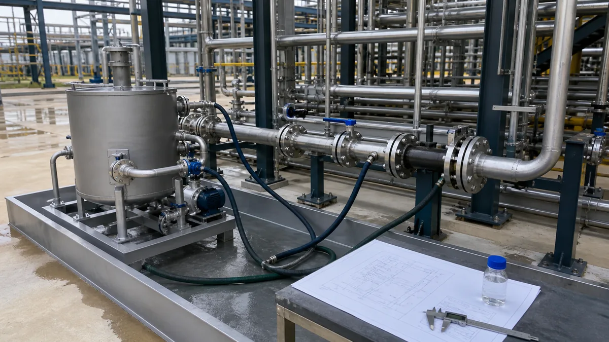Tubulações novas conectadas a circuito temporário de limpeza química antes da partida
