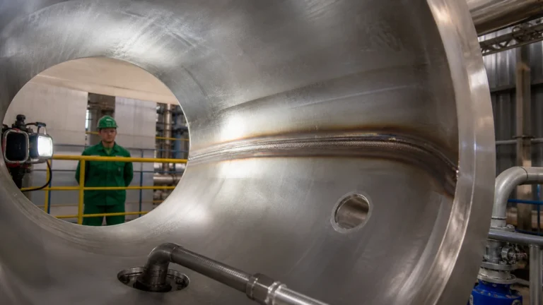 Área reparada por solda em tanque inox preparada para decapagem e passivação