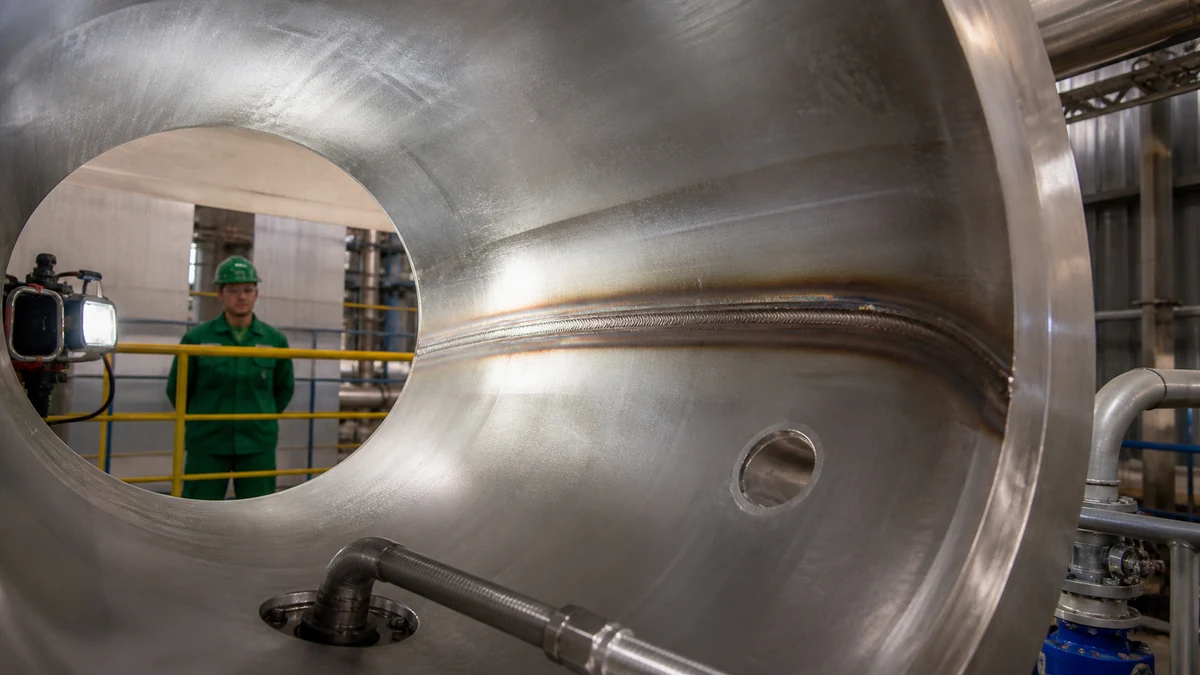 Área reparada por solda em tanque inox preparada para decapagem e passivação