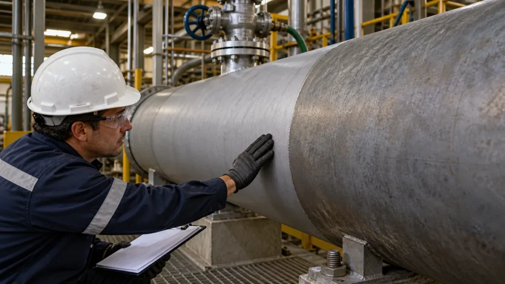 A superfície mudou de cor após a decapagem em contexto industrial técnico e realista