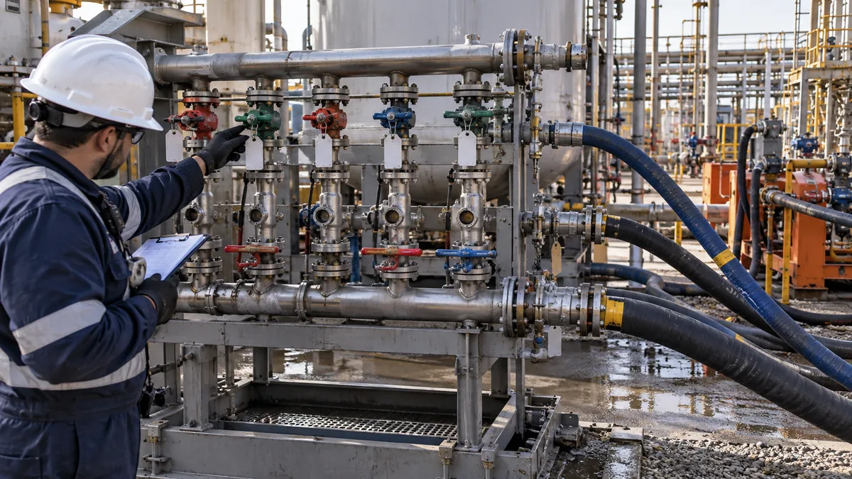 Alinhamento de válvulas no flushing em contexto industrial técnico e realista