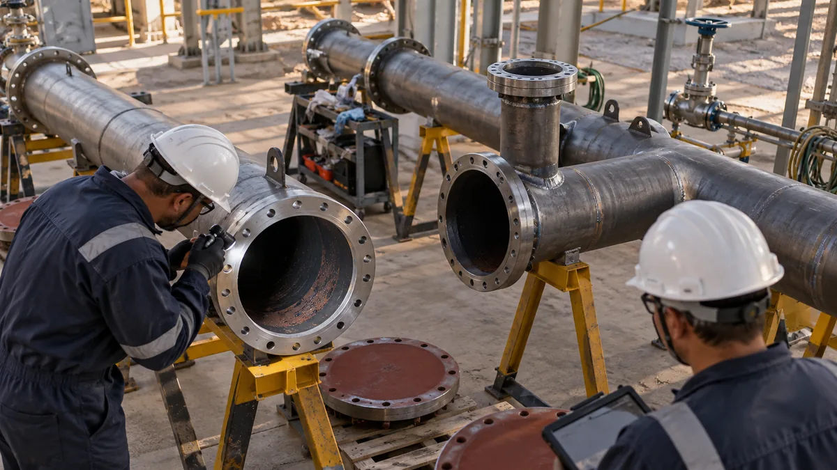 Decapagem de tubulação nova em contexto industrial técnico e realista