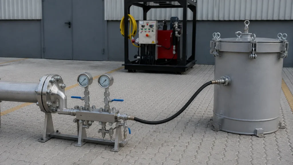 Manifold de teste hidrostático em despressurização controlada para tanque de contenção