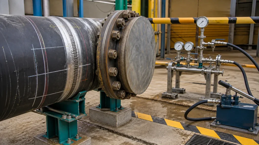 Conjunto industrial de teste hidrostático preparado para avaliação do fornecedor