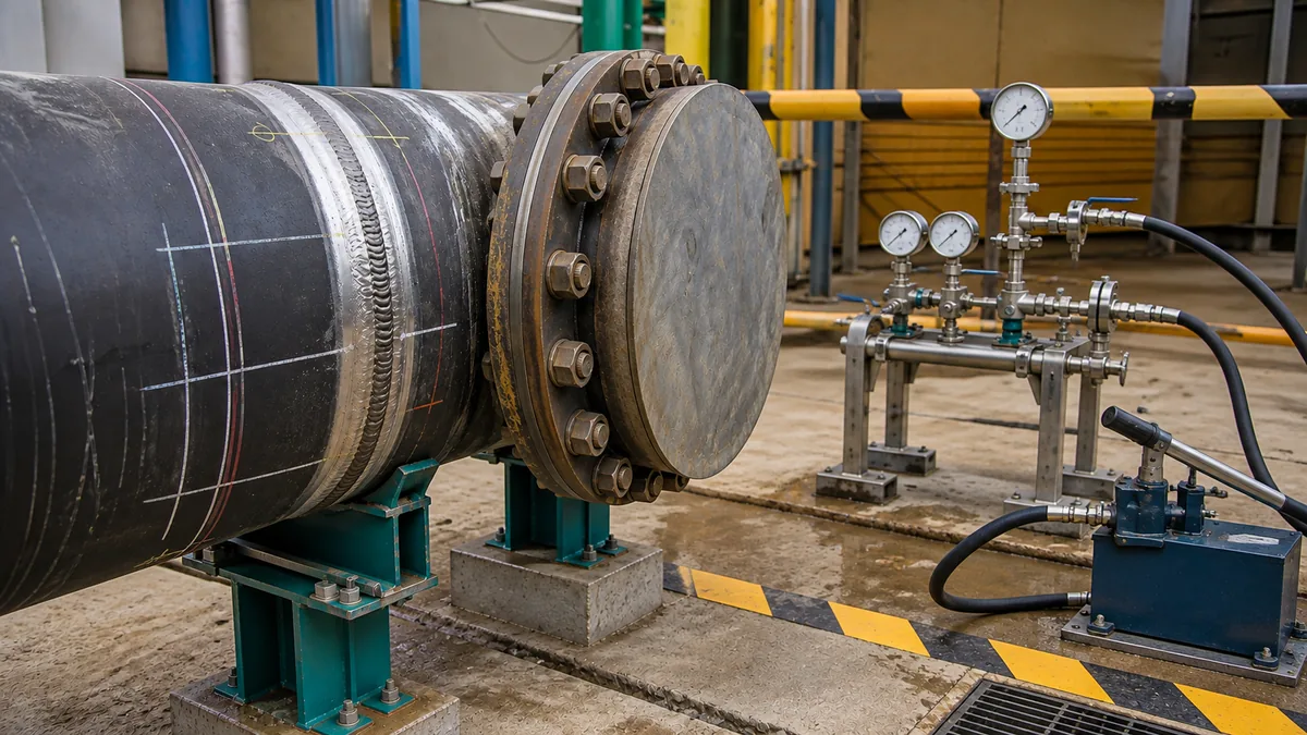 Conjunto industrial de teste hidrostático preparado para avaliação do fornecedor