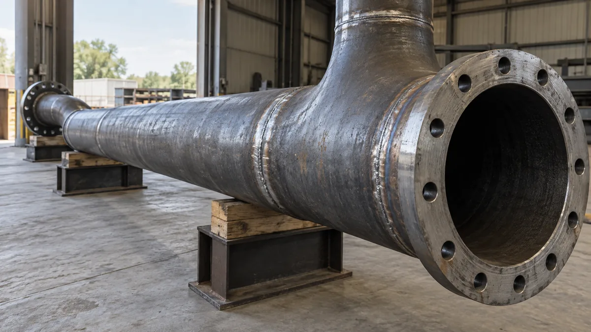 Tubulação de aço carbono apoiada em oficina para definição do escopo de decapagem