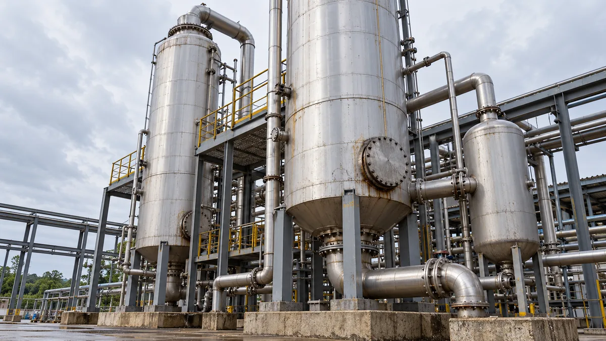Evaporadores industriais verticais e tubulações de processo para avaliação de incrustações