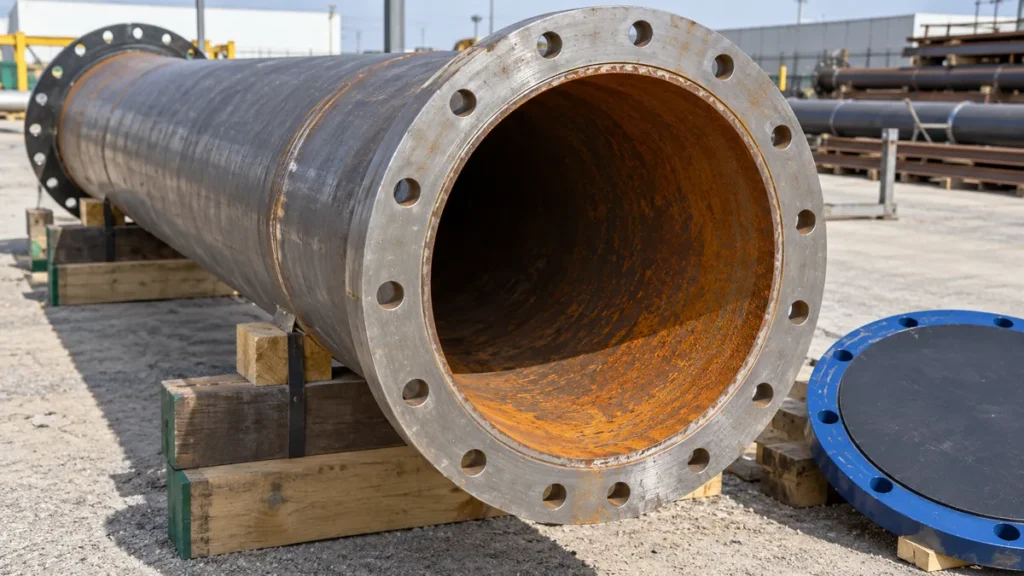 Ferrugem interna em trecho novo de tubulação de aço carbono antes da partida