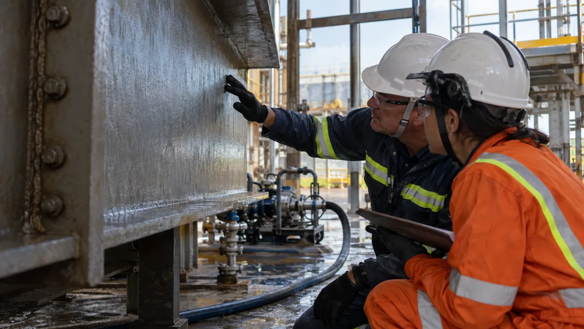 Hidrojateamento antes da pintura industrial em contexto industrial técnico e realista