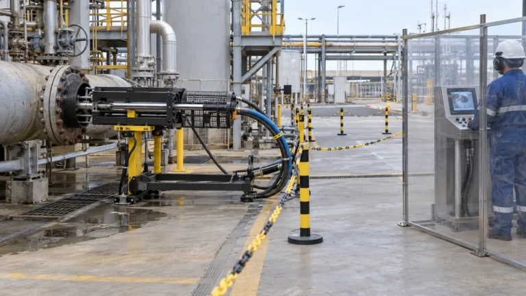 Hidrojateamento com operação remota em contexto industrial técnico e realista