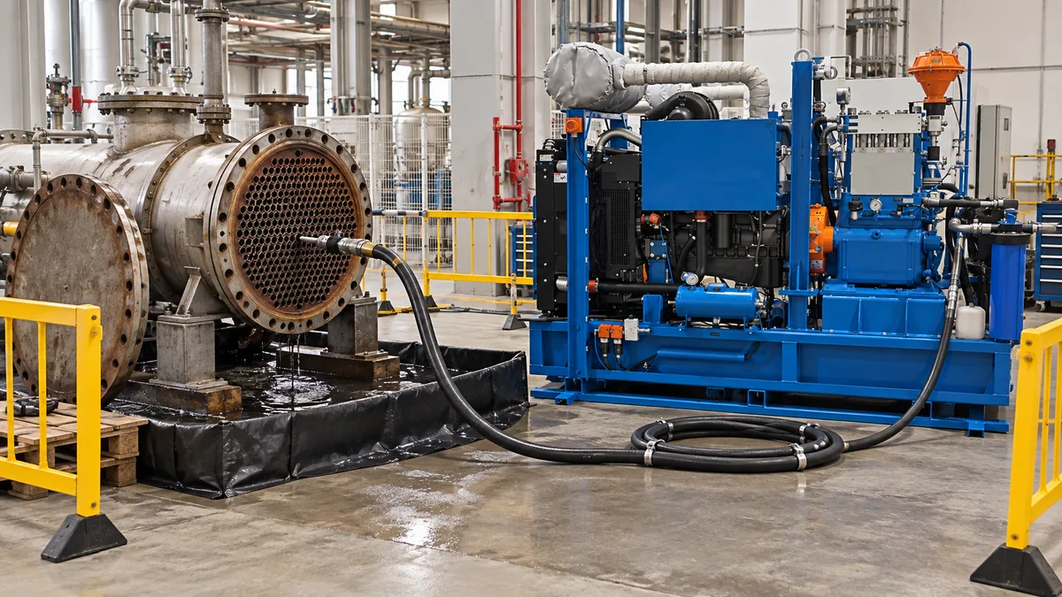 Equipamento de hidrojateamento integrado ao planejamento de uma parada industrial