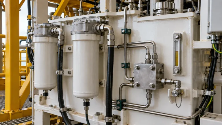 Filtros e manifold de unidade hidráulica fixa offshore para inspeção e limpeza