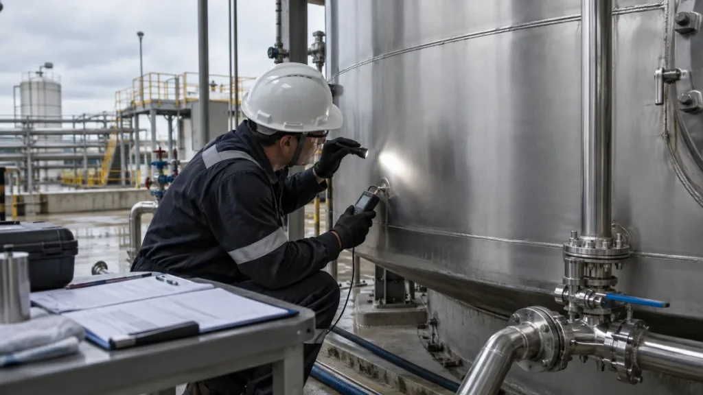 Inspeção após passivação em contexto industrial técnico e realista