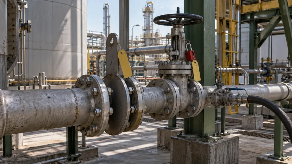 Isolamento para limpeza química em contexto industrial técnico e realista