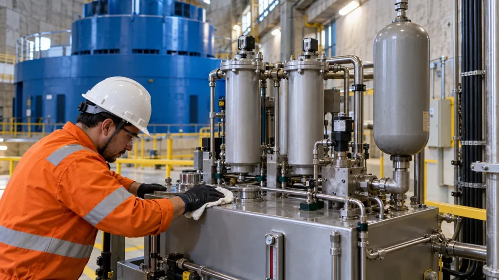 Unidade hidraulica de governador de turbina hidreletrica com filtros e acumulador