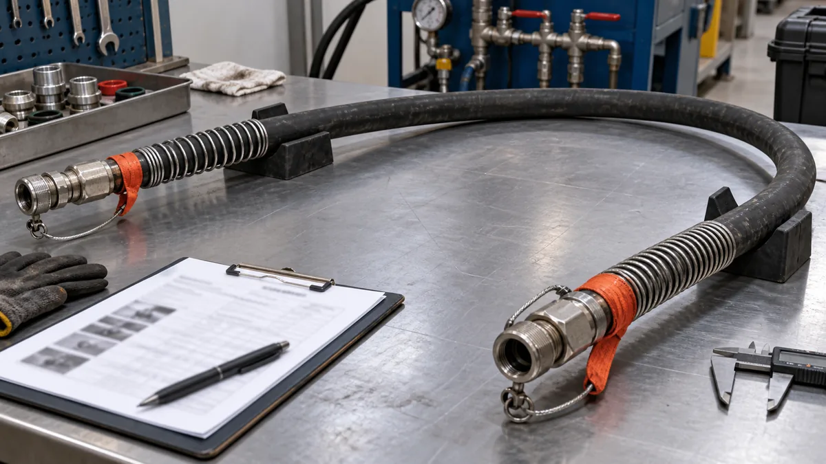 Mangueira de alta pressão em contexto industrial técnico e realista