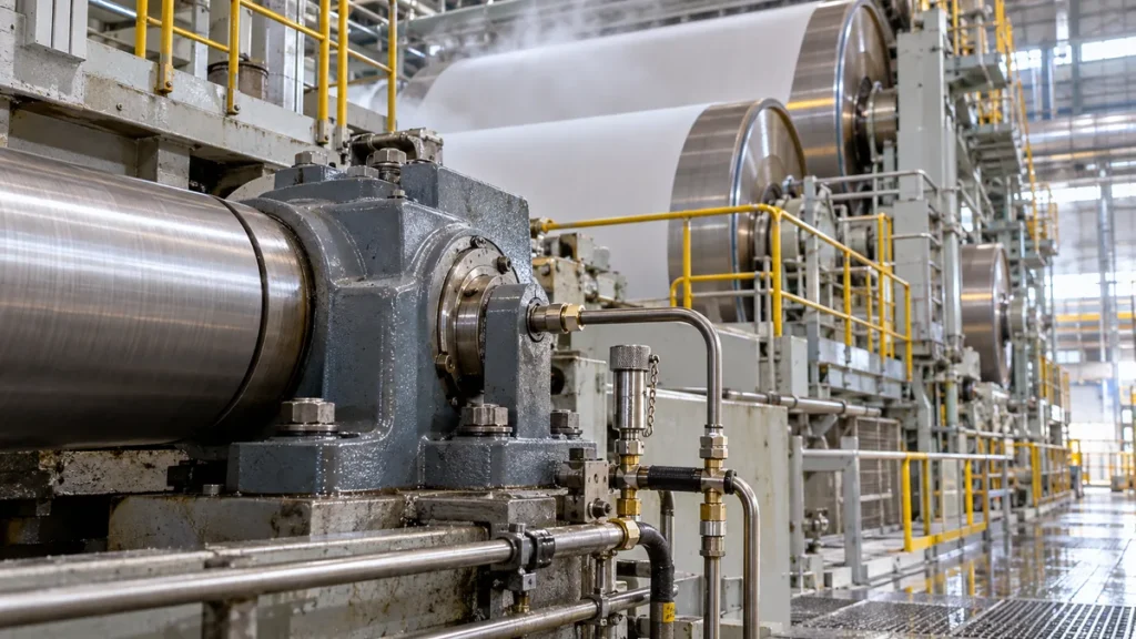 Mancal lubrificado de máquina de papel com circuito fixo de óleo