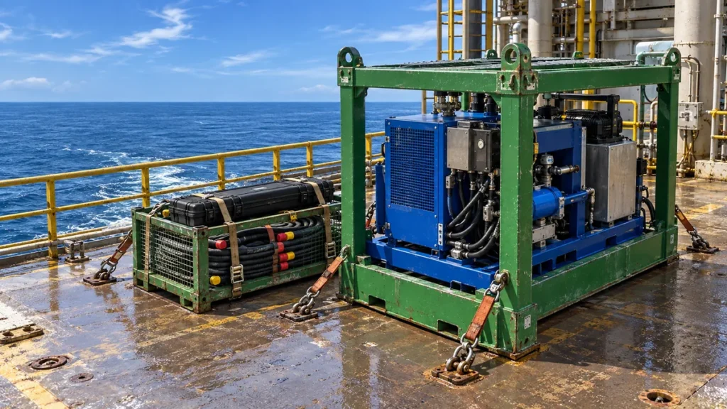 Equipamento de hidrojateamento contido em skid e preparado para mobilização offshore