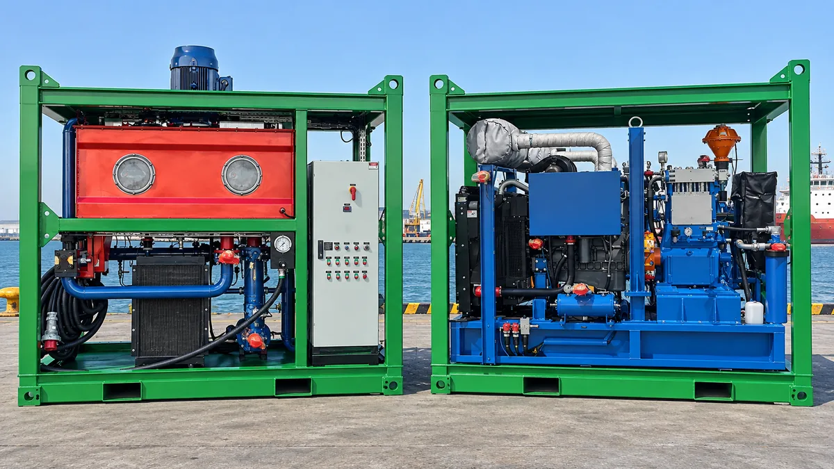 Equipamentos de limpeza técnica preparados em skids apropriados para mobilização offshore
