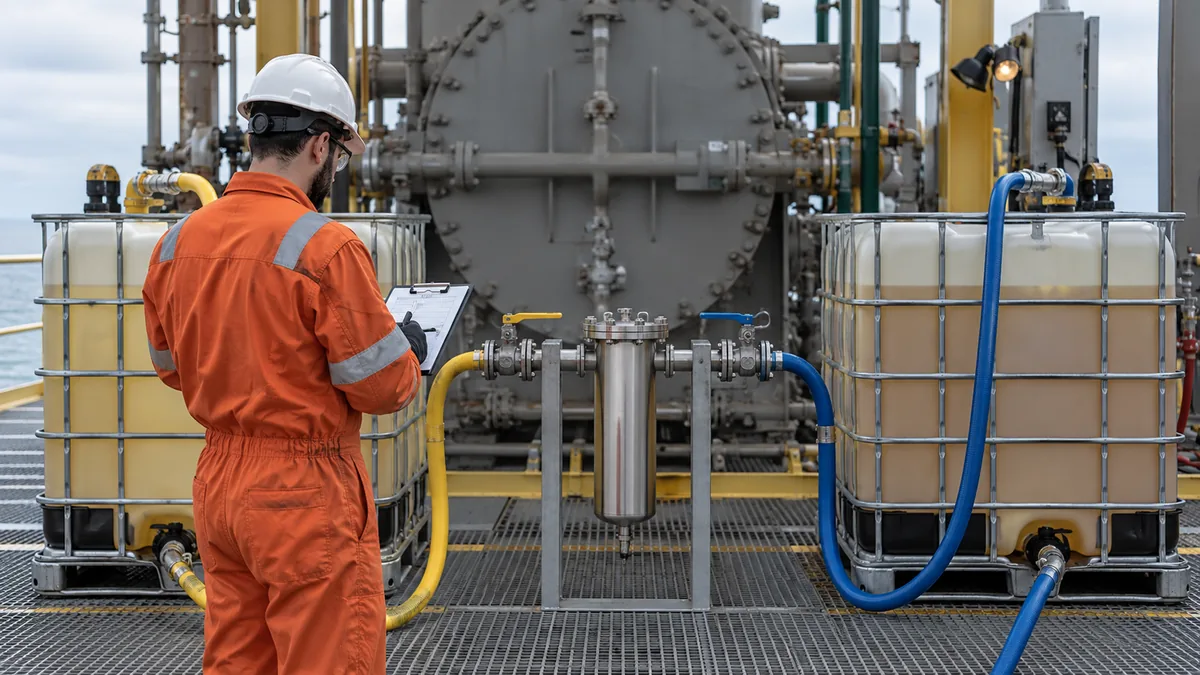 Óleo de flushing e óleo operacional em contexto industrial técnico e realista