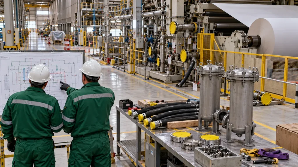 Planejamento de filtragem e limpeza durante parada de fábrica de papel