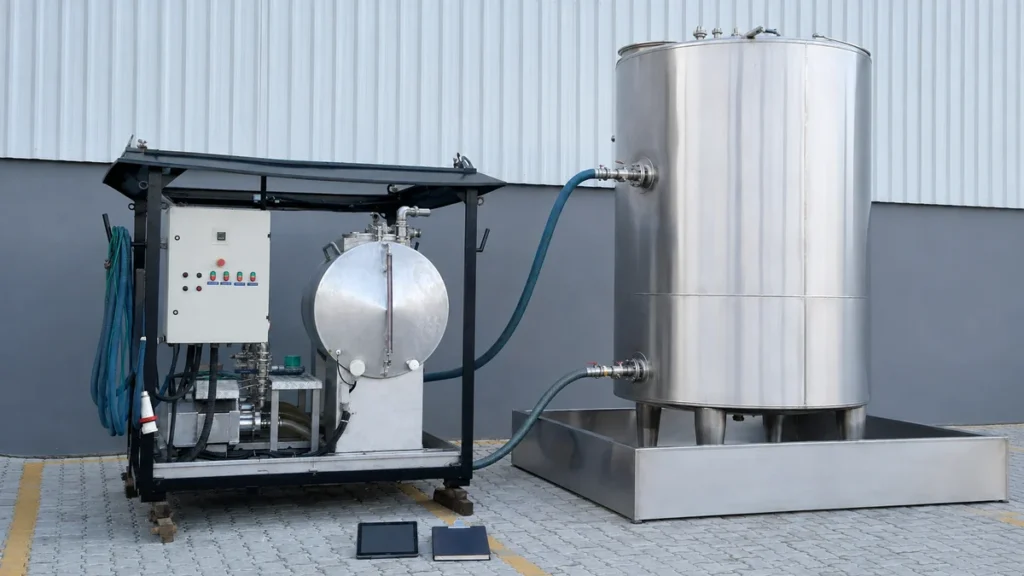 Tanque industrial em aço inox com circuito de passivação e registros técnicos de execução