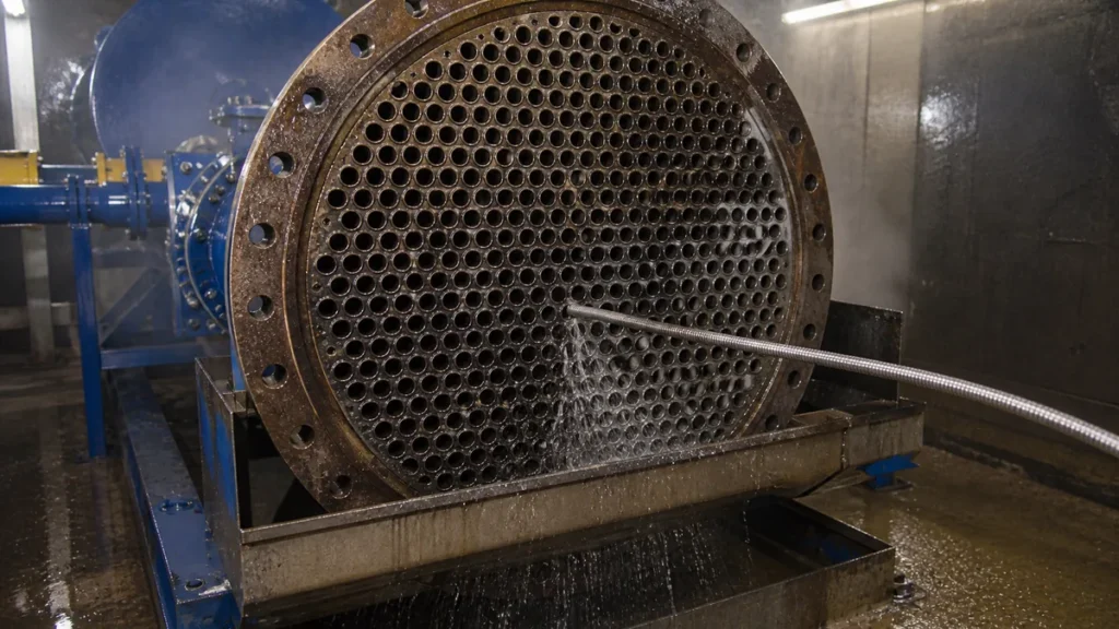 Feixe tubular com contenção do retorno durante hidrojateamento dos tubos