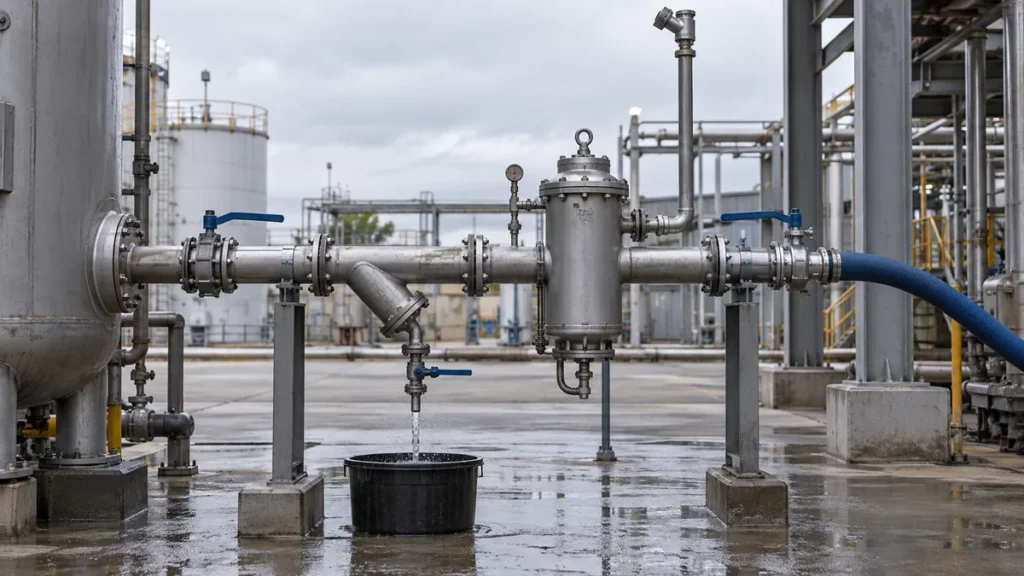 Secagem após limpeza química em contexto industrial técnico e realista