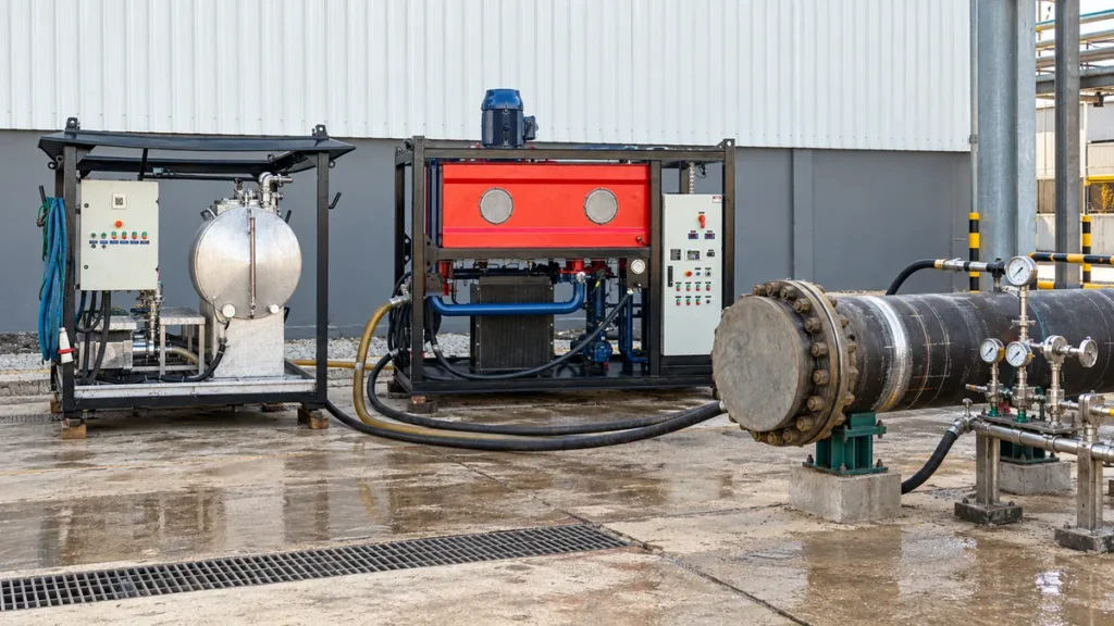 Equipamentos de limpeza química, flushing e teste hidrostático organizados para sequência integrada