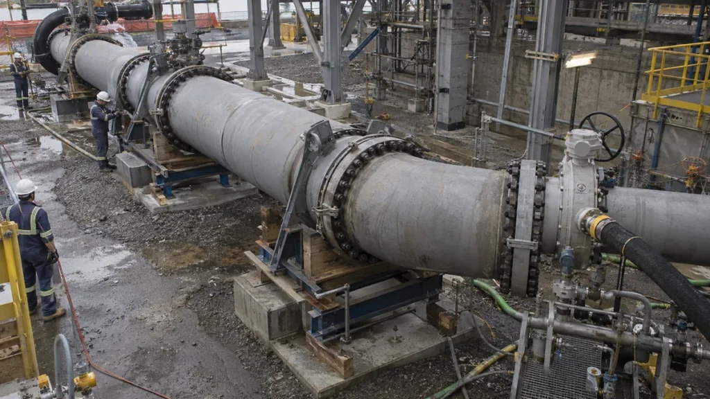 Suportes temporários no teste hidrostático em contexto industrial técnico e realista