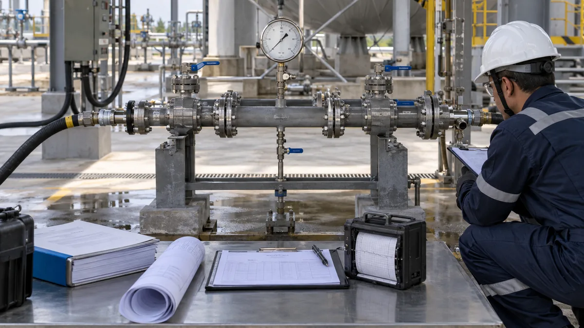 Tempo de patamar no teste hidrostático em contexto industrial técnico e realista