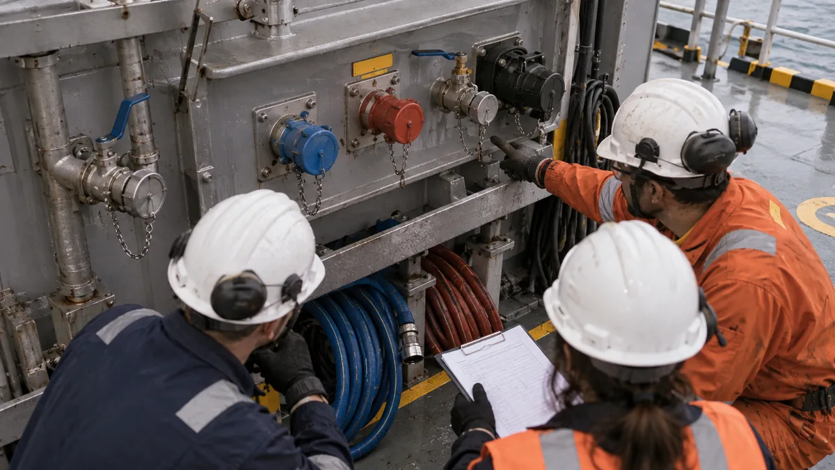 Utilidades disponíveis a bordo em contexto industrial técnico e realista