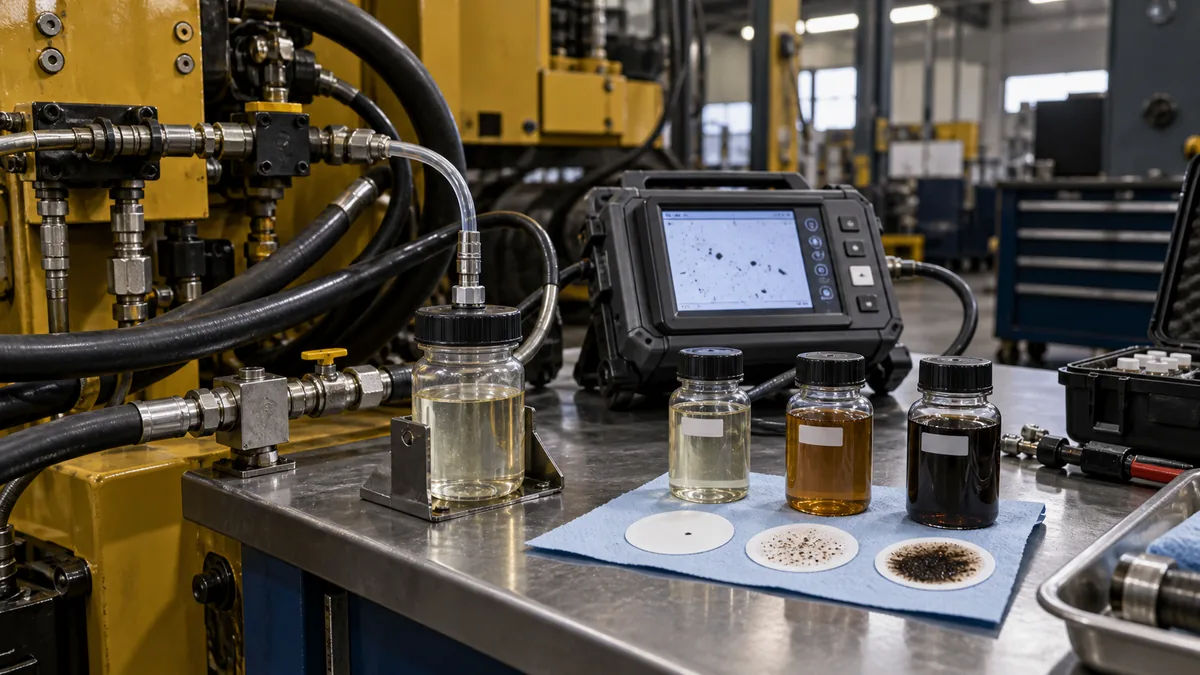 Verniz no sistema hidráulico em contexto industrial técnico e realista