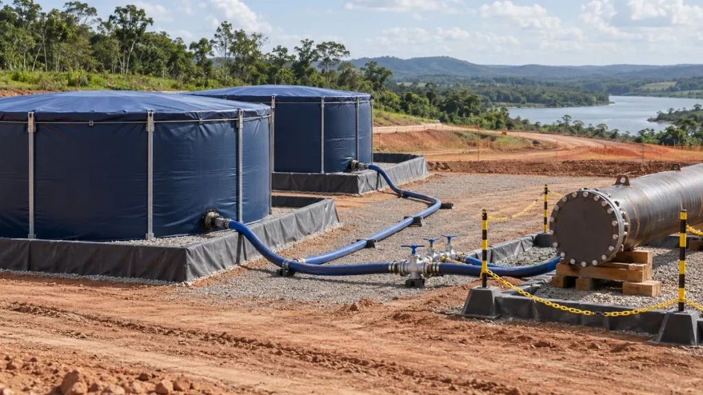 Tanques temporários de água para planejamento de teste hidrostático de duto