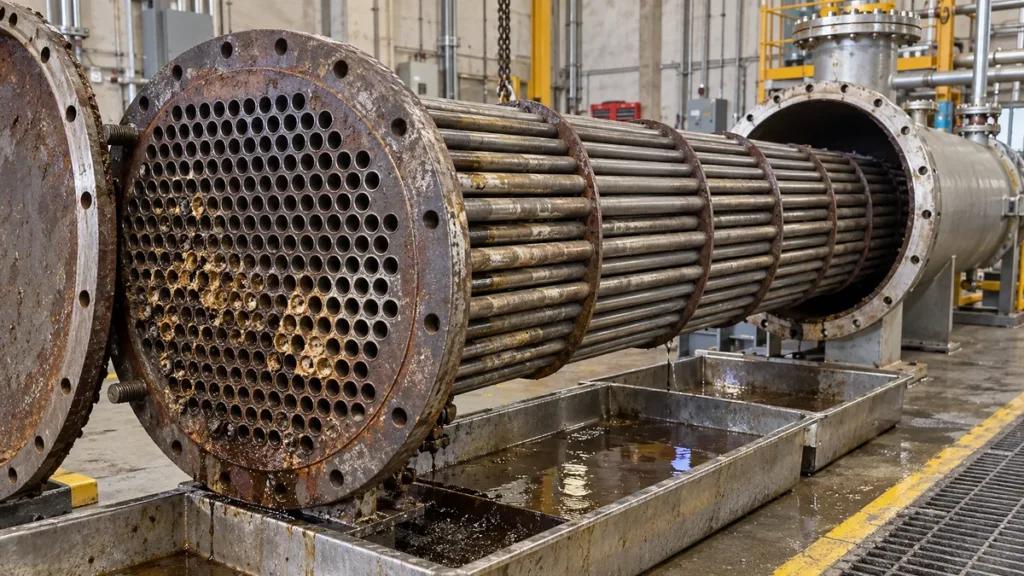 Feixe tubular de trocador de calor aberto para inspeção